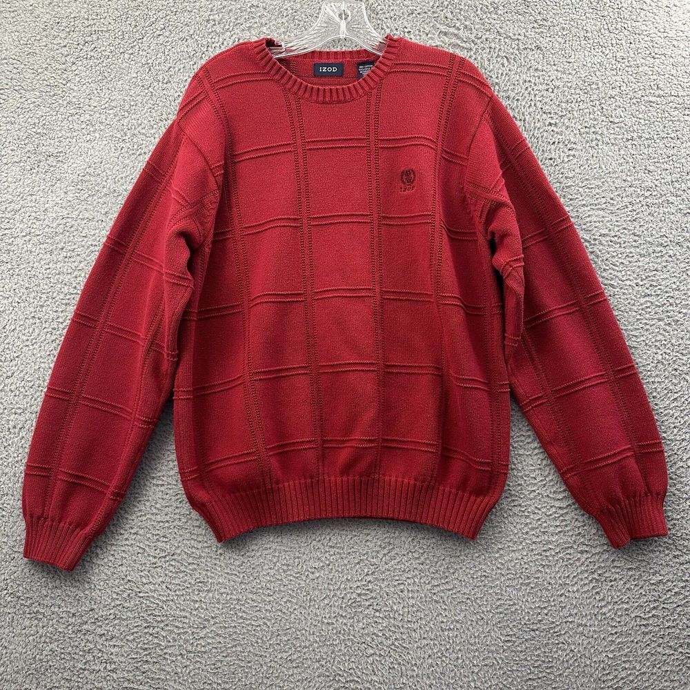 Izod Knit Sweater 100% Cotton Crew Neck Grandpa Dad Retro Cabincore Preppy Men L